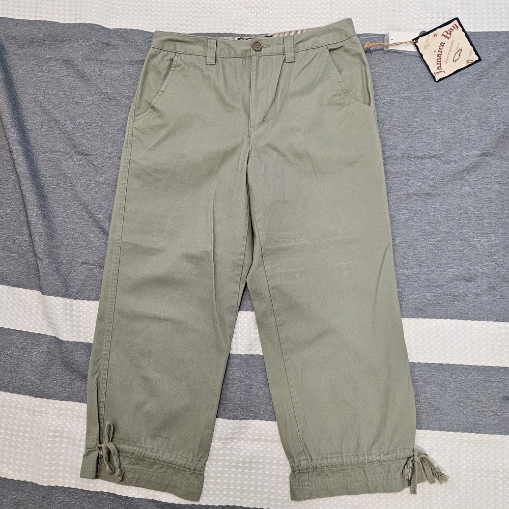 Jamaica Bay Relaxed Wide Leg Cropped Chino Pants Sage Green NWT 6